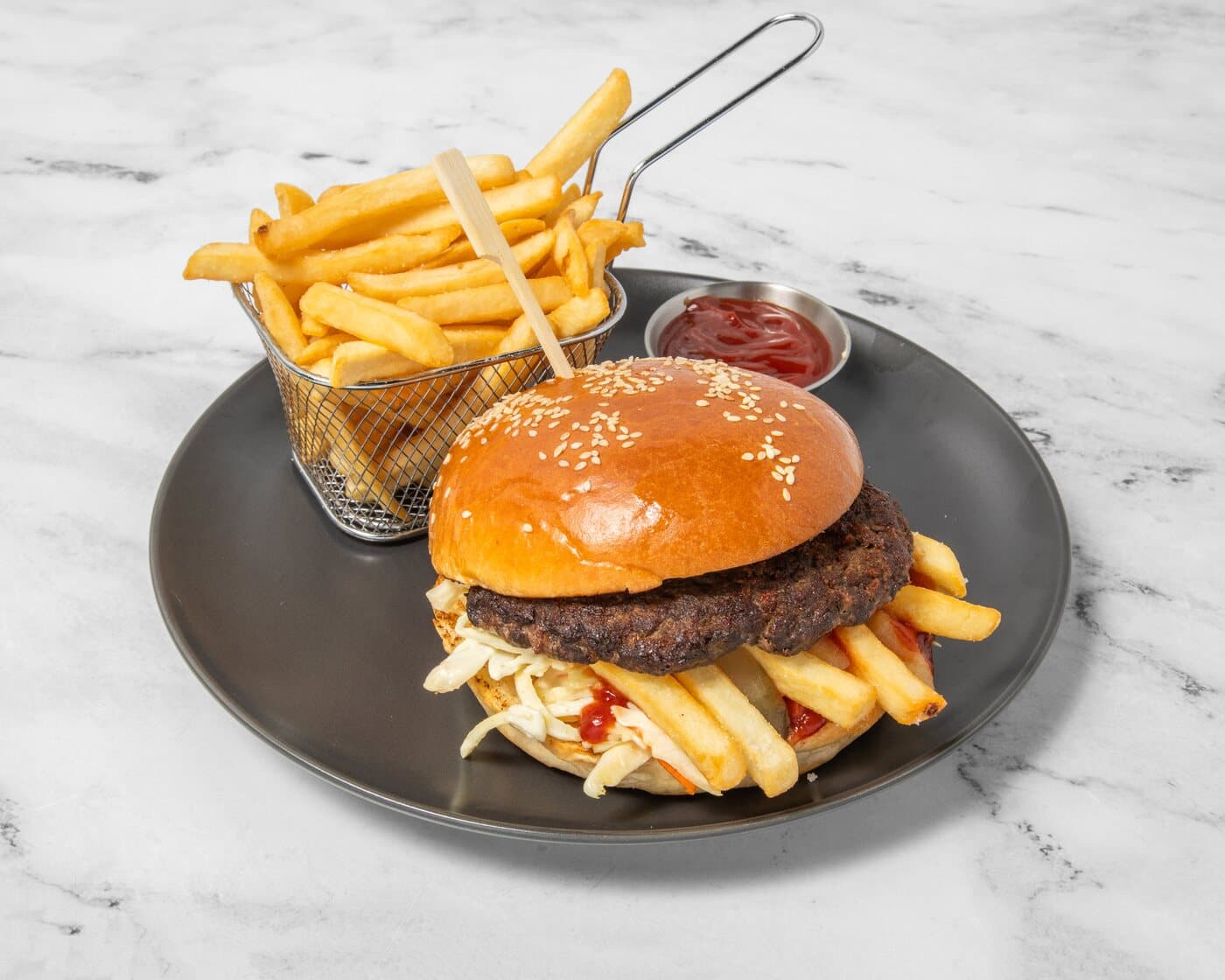 Level 961 burger with fries
