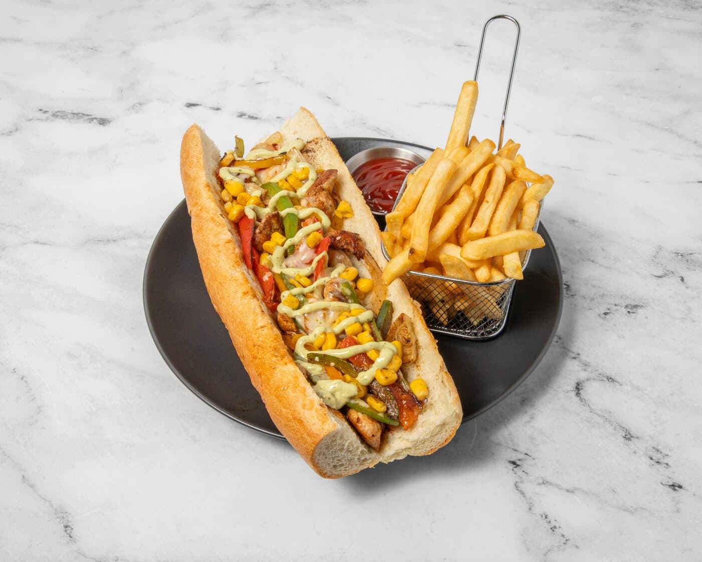 Level Lounge fajita sub with fries